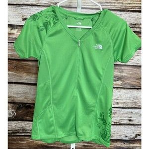 The North Face Cycle Bike Jersey Womens Size Small S Green Shirt 1/4 Zip Dri Fit